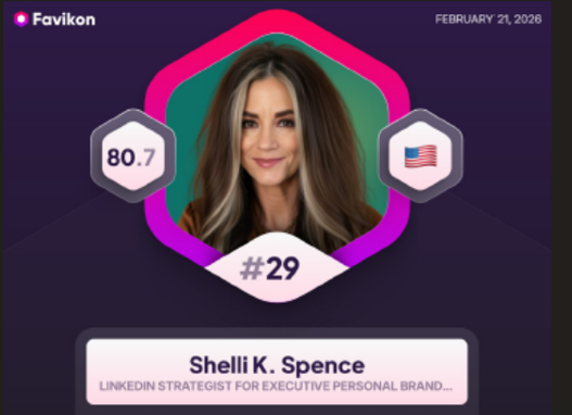 Favikon ranking card: Shelli K. Spence, #29, February 21, 2026